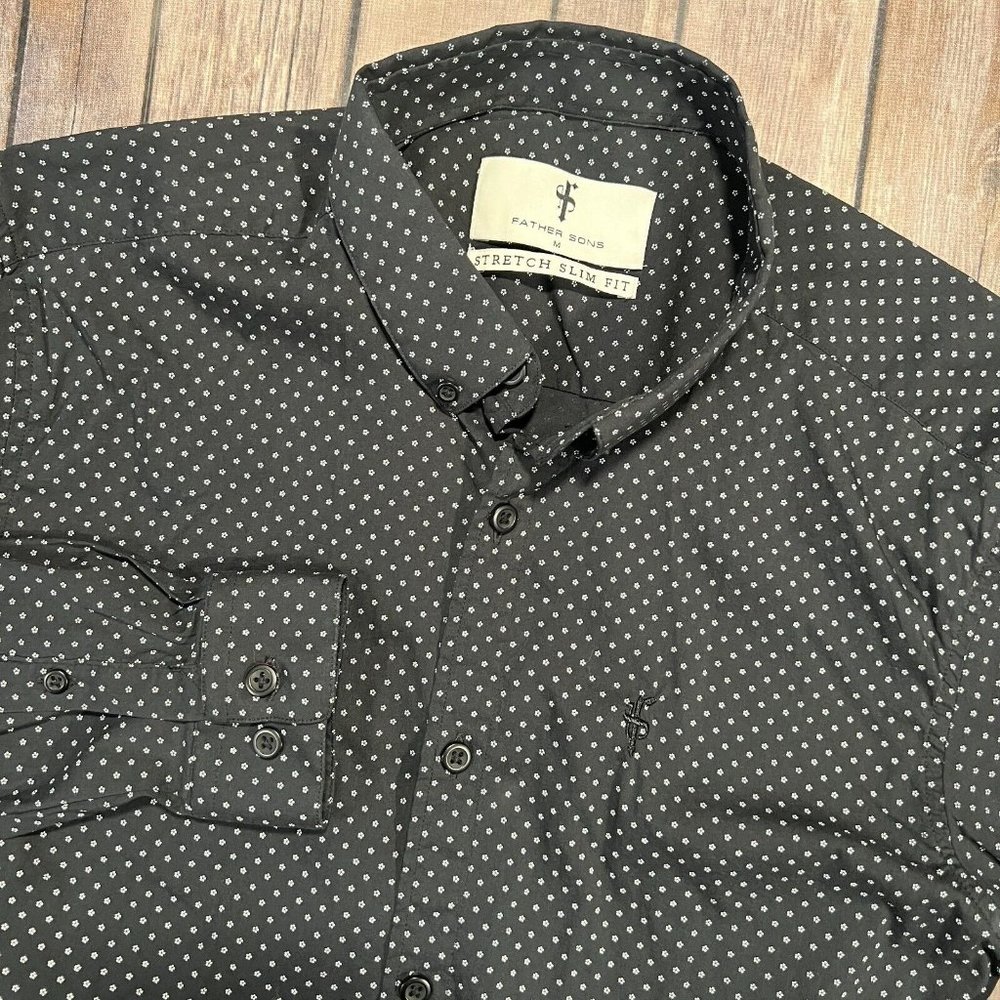 Father Sons Stretch Slim Fit Long Sleeve Button Shirt Medium Men Dark Blue Print
